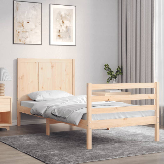 Bedframe met hoofdbord massief hout 100x200 cm 100 x 200 cm Naturel