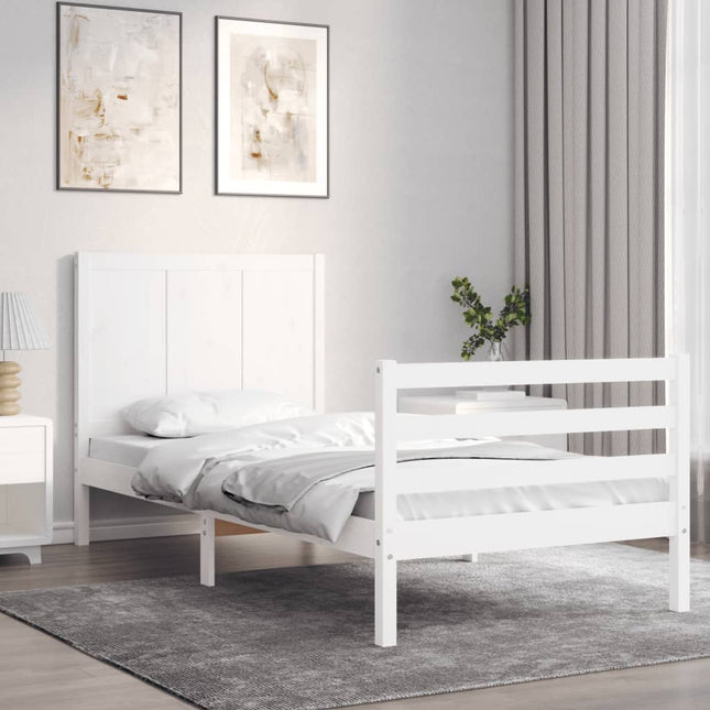 Bedframe Met Hoofdbord Massief Hout 100 x 200 cm Wit