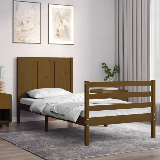 Bedframe Met Hoofdbord Massief Hout 100 x 200 cm Honingbruin