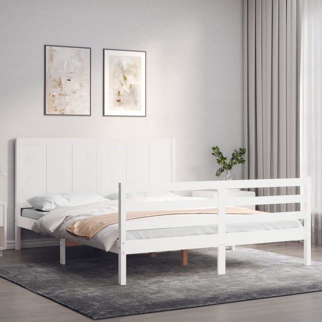 Bedframe Met Hoofdbord Massief Hout 160 x 200 cm Wit