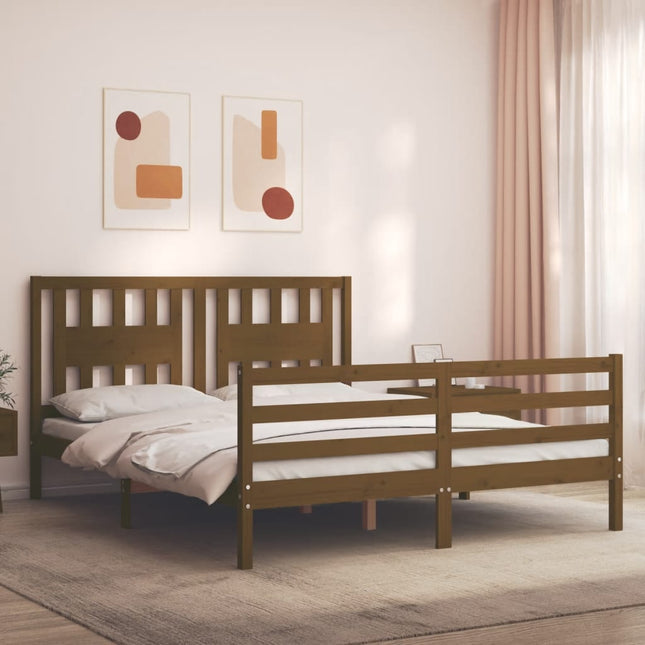 Bedframe Met Hoofdbord Hout 160 x 200 cm Honingbruin