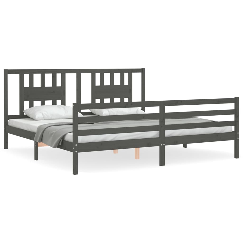 Bedframe Met Hoofdbord Massief Hout 200 x 200 cm Grijs
