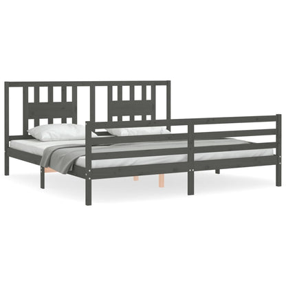 Bedframe Met Hoofdbord Massief Hout 200 x 200 cm Grijs