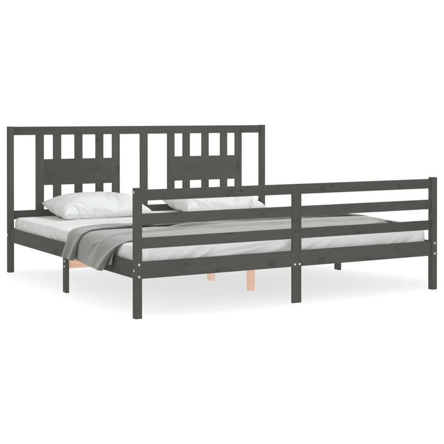 Bedframe Met Hoofdbord Massief Hout 200 x 200 cm Grijs