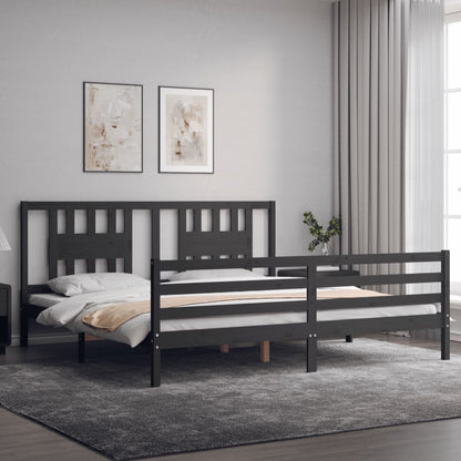 Bedframe Met Hoofdbord Massief Hout 200 x 200 cm Grijs