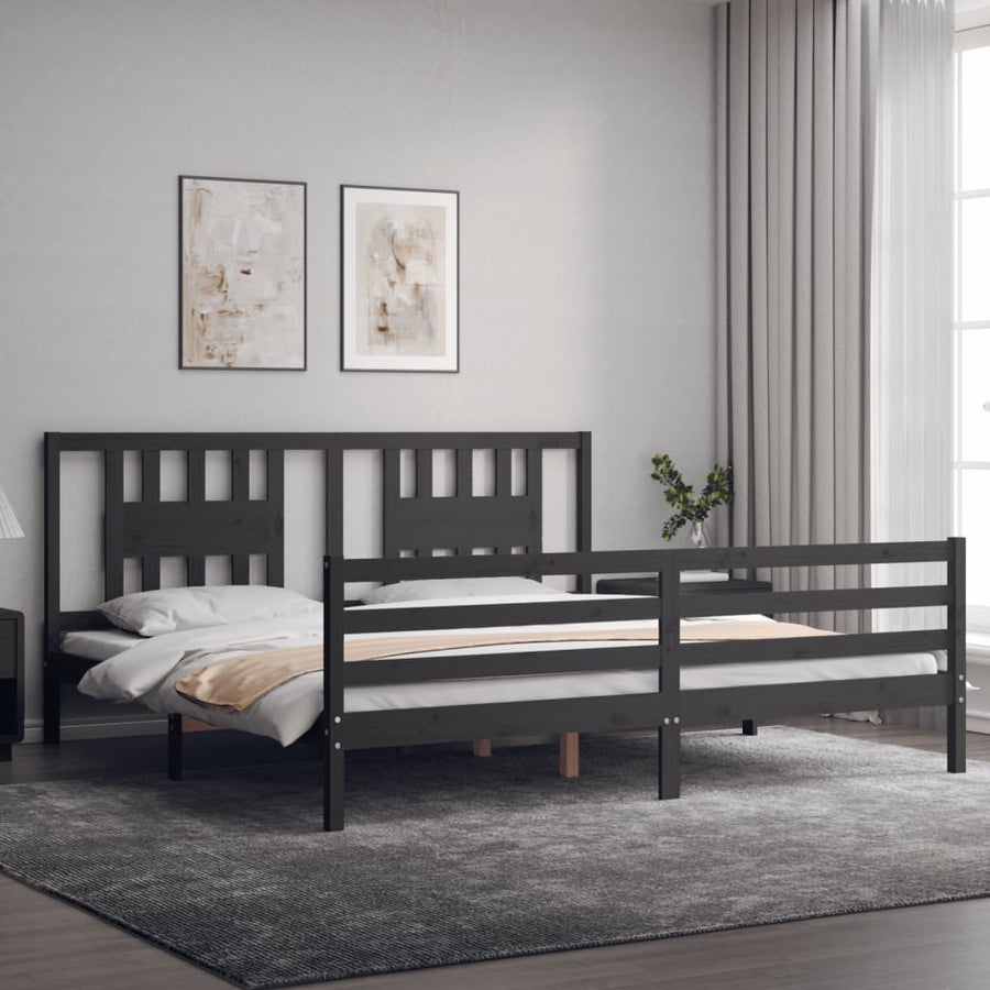 Bedframe Met Hoofdbord Massief Hout 200 x 200 cm Grijs