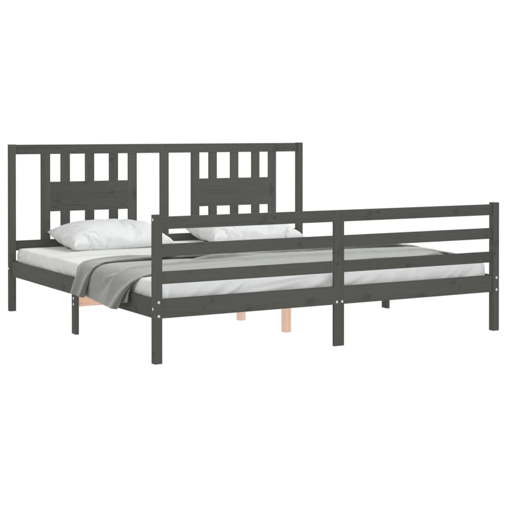 Bedframe Met Hoofdbord Massief Hout 200 x 200 cm Grijs