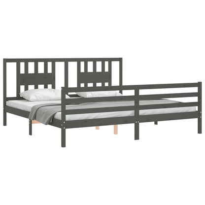 Bedframe Met Hoofdbord Massief Hout 200 x 200 cm Grijs