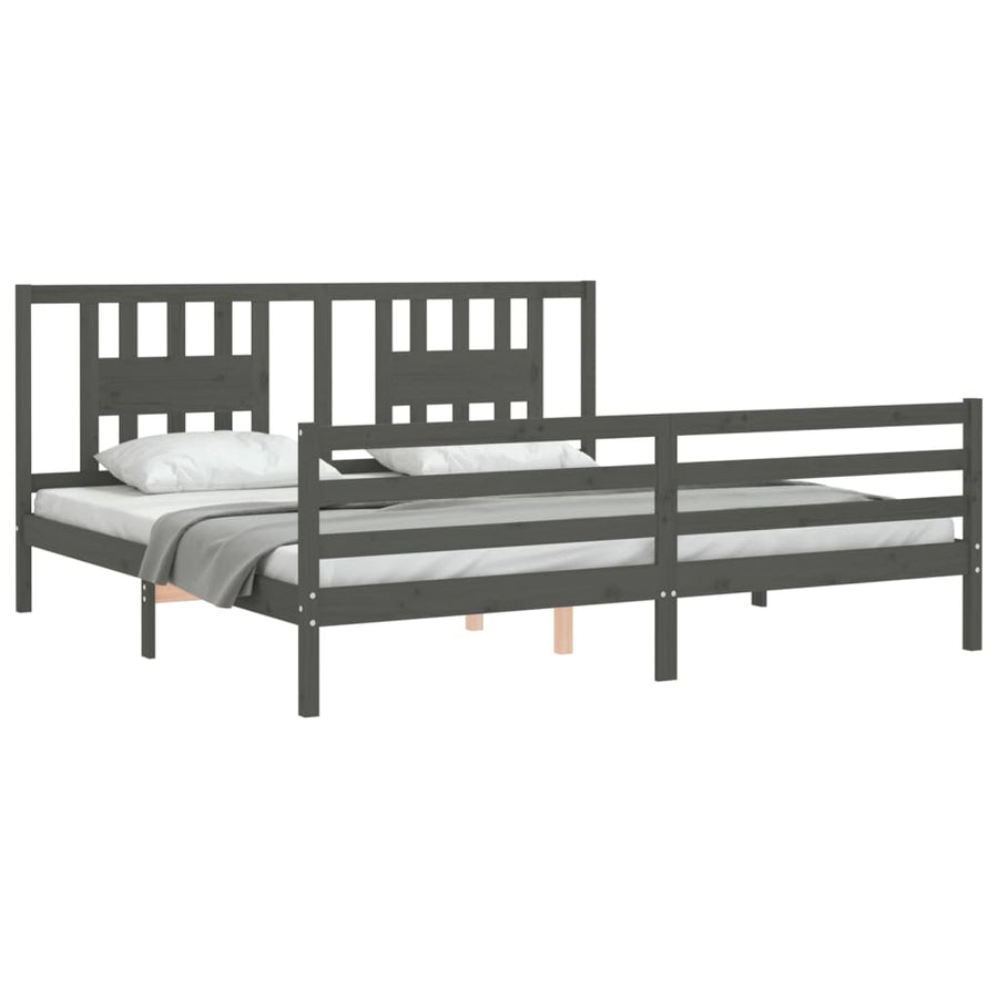 Bedframe Met Hoofdbord Massief Hout 200 x 200 cm Grijs