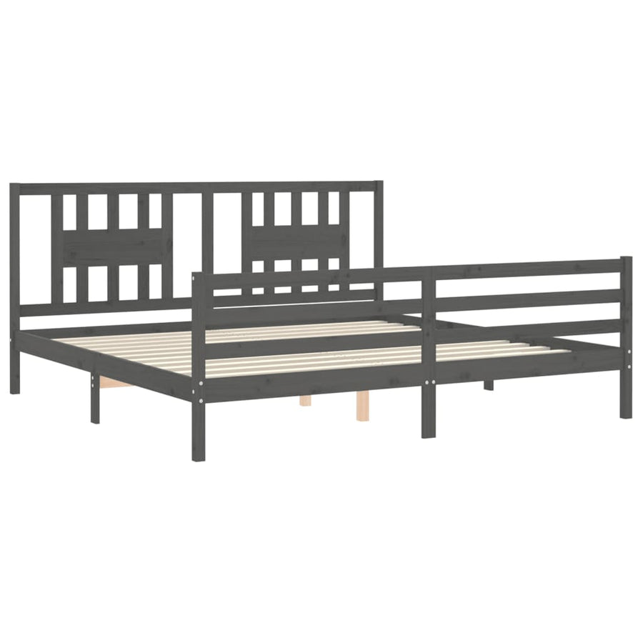 Bedframe Met Hoofdbord Massief Hout 200 x 200 cm Grijs
