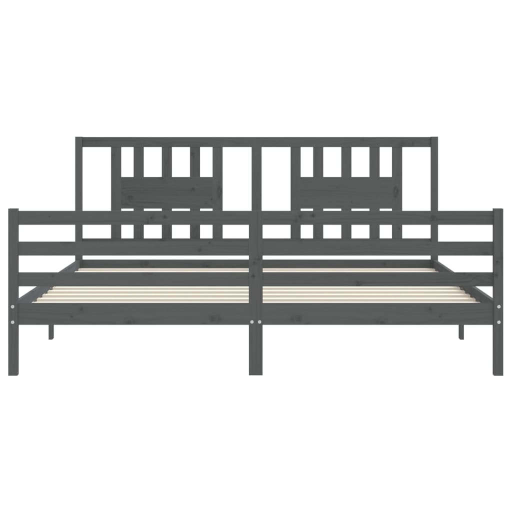 Bedframe Met Hoofdbord Massief Hout 200 x 200 cm Grijs
