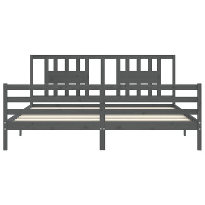 Bedframe Met Hoofdbord Massief Hout 200 x 200 cm Grijs