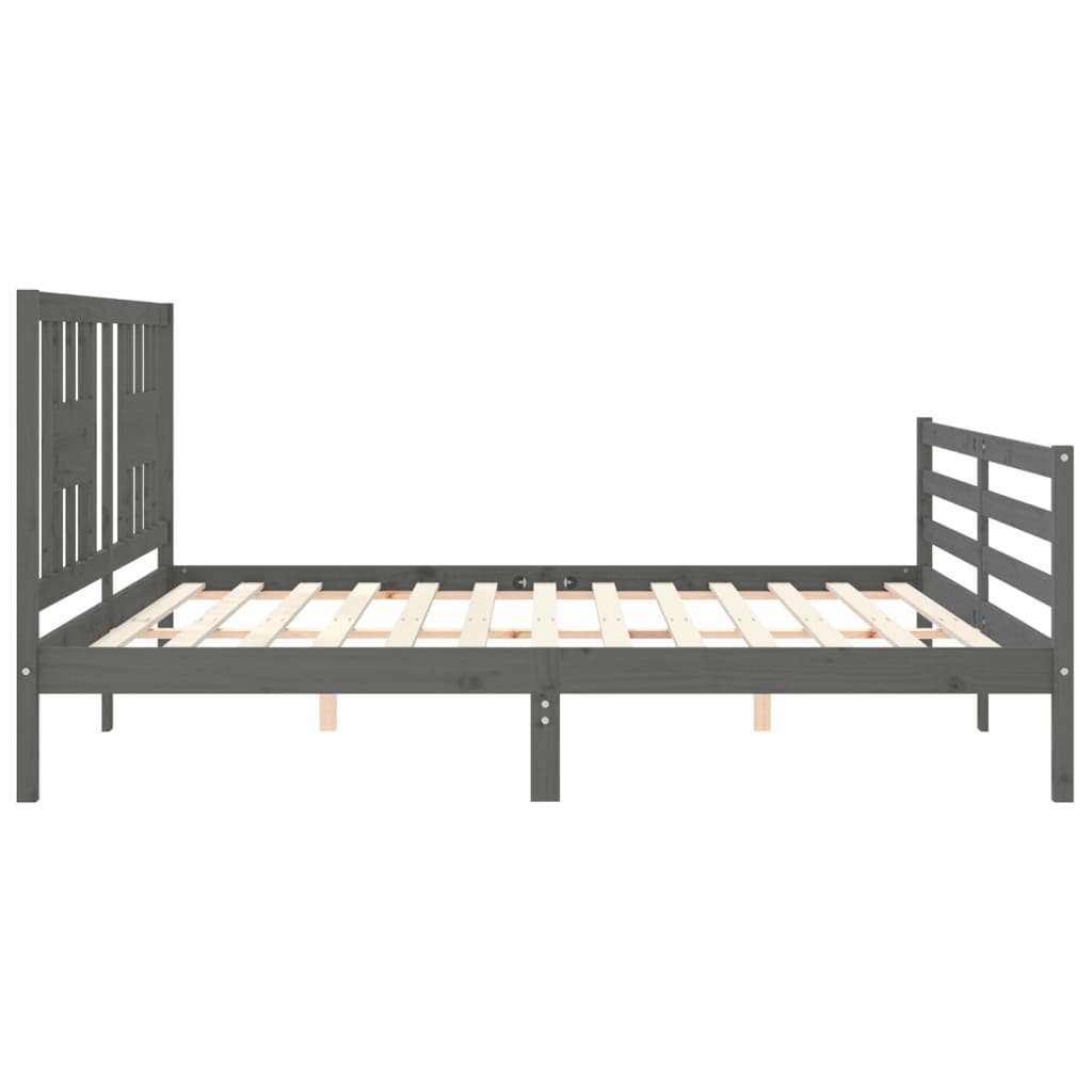 Bedframe Met Hoofdbord Massief Hout 200 x 200 cm Grijs