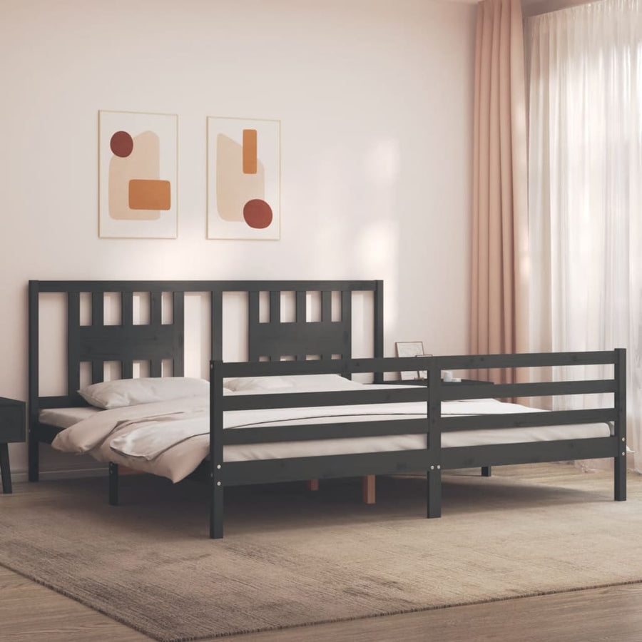 Bedframe Met Hoofdbord Massief Hout 200 x 200 cm Grijs