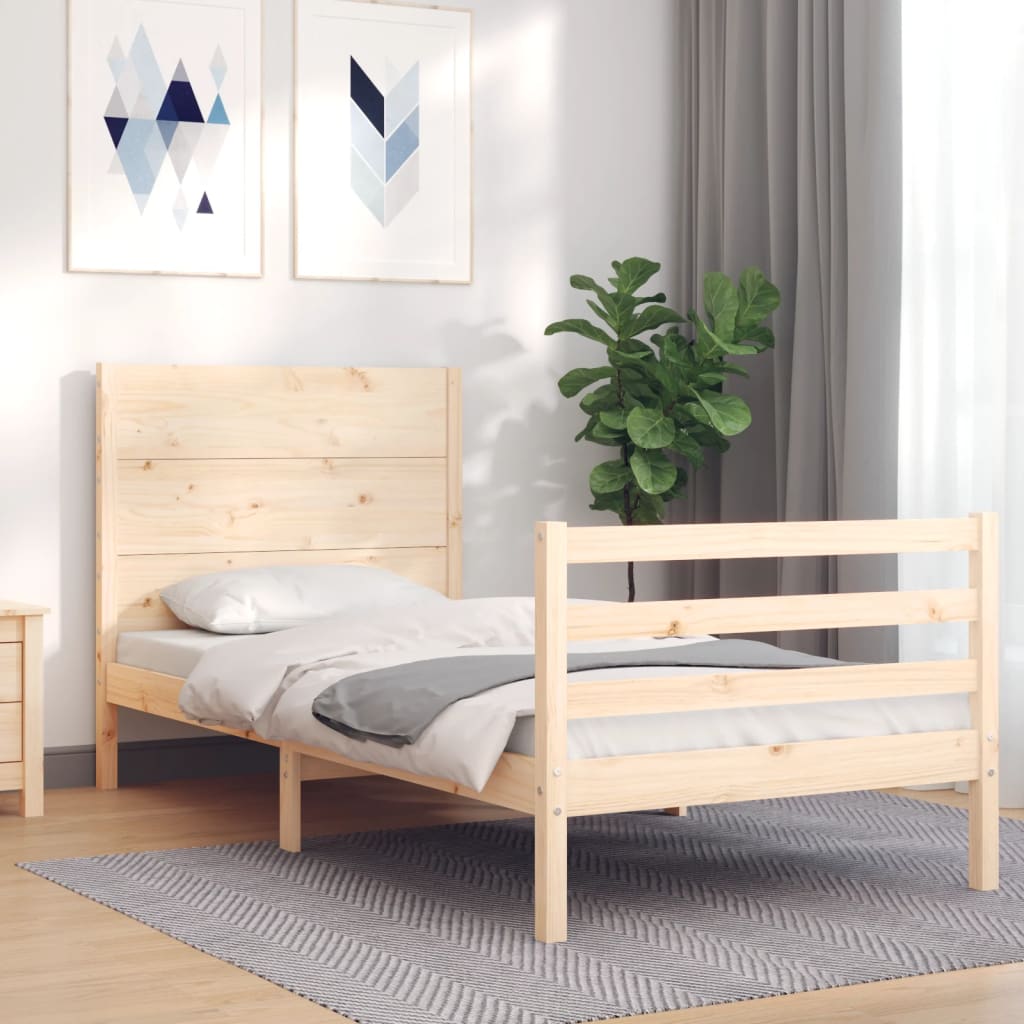 Bedframe Met Hoofdbord Massief Hout 100 x 200 cm Naturel