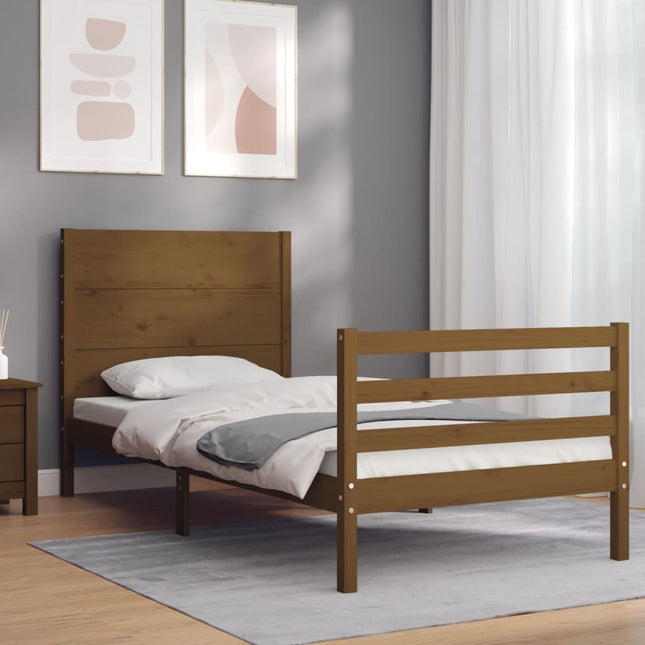 Bedframe Met Hoofdbord Massief Hout 100 x 200 cm Honingbruin