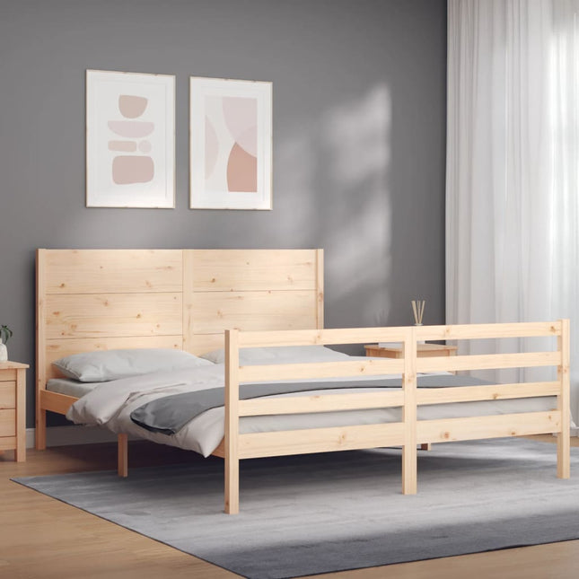 Bedframe Met Hoofdbord Massief Hout 160 x 200 cm Naturel