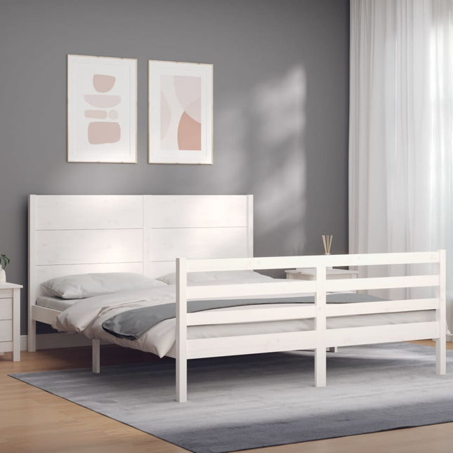 Bedframe Met Hoofdbord Massief Hout 160 x 200 cm Wit