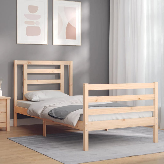 Bedframe Met Hoofdbord Massief Hout 100 x 200 cm Naturel