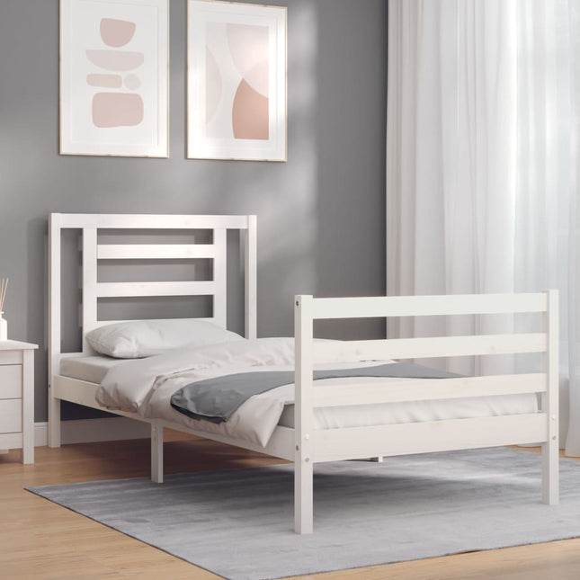 Bedframe Met Hoofdbord Massief Hout 100 x 200 cm Wit