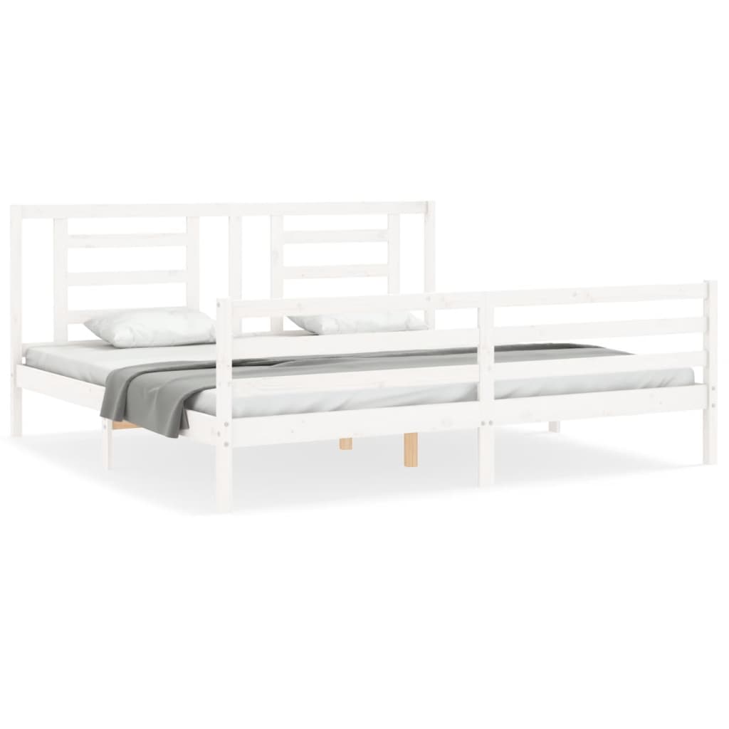 Bedframe Met Hoofdbord Massief Hout 200 x 200 cm Wit