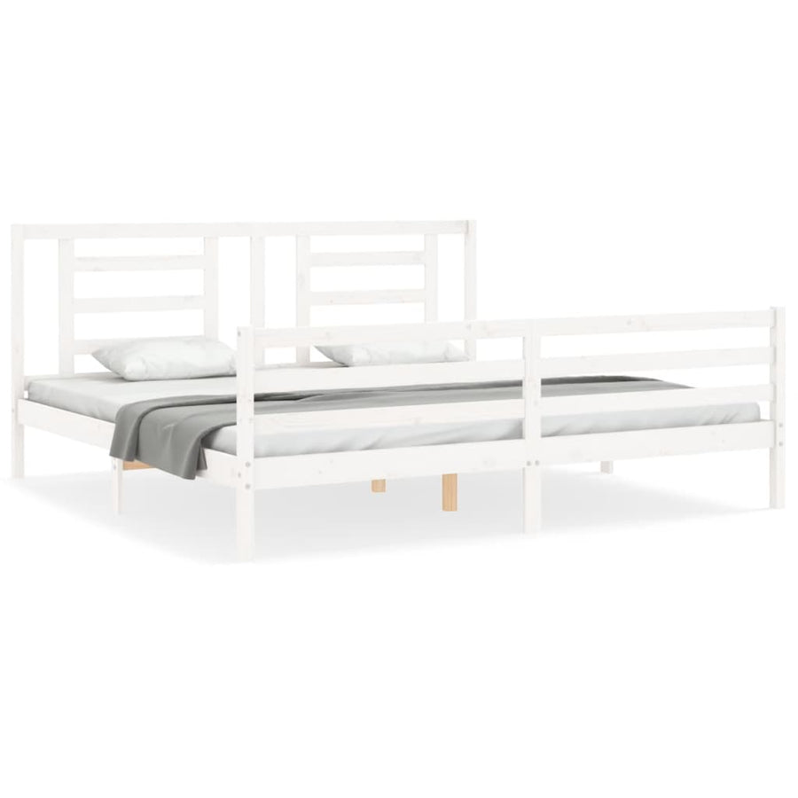 Bedframe Met Hoofdbord Massief Hout 200 x 200 cm Wit