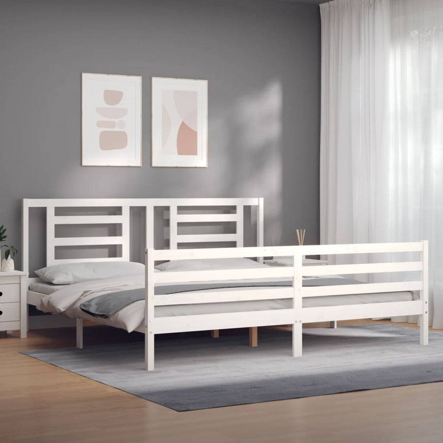 Bedframe Met Hoofdbord Massief Hout 200 x 200 cm Wit
