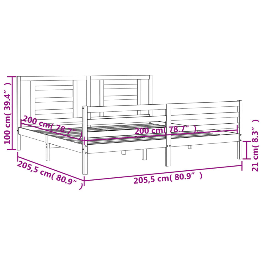 Bedframe Met Hoofdbord Massief Hout 200 x 200 cm Wit