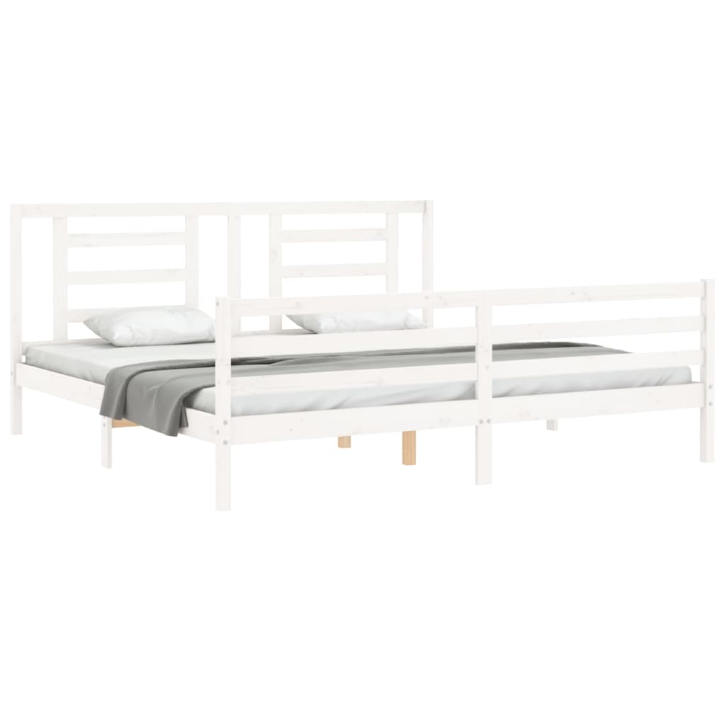 Bedframe Met Hoofdbord Massief Hout 200 x 200 cm Wit