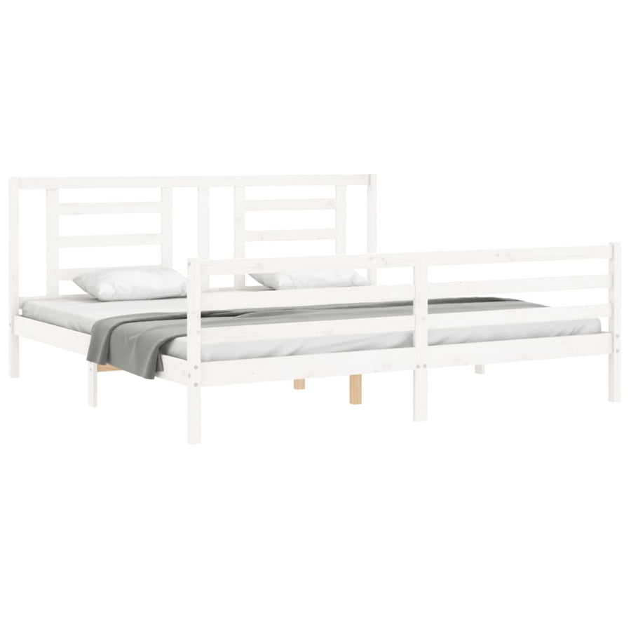 Bedframe Met Hoofdbord Massief Hout 200 x 200 cm Wit