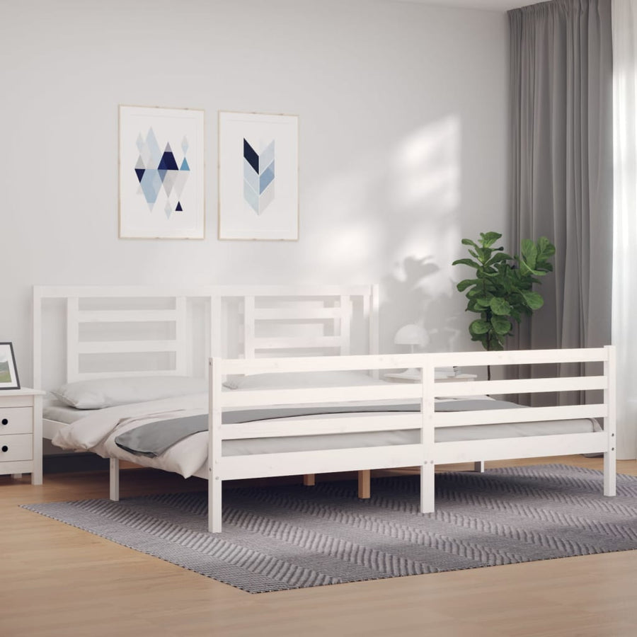 Bedframe Met Hoofdbord Massief Hout 200 x 200 cm Wit