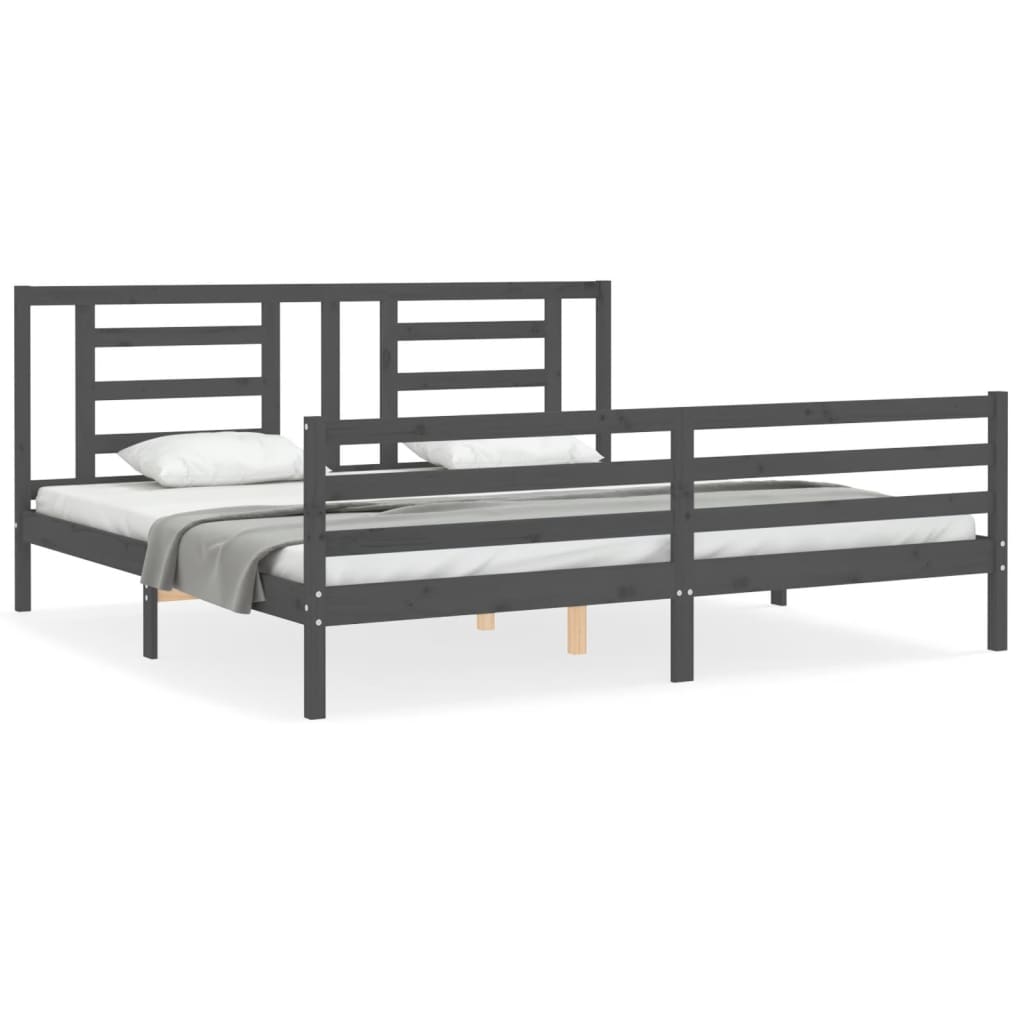 Bedframe Met Hoofdbord Massief Hout 200 x 200 cm Grijs