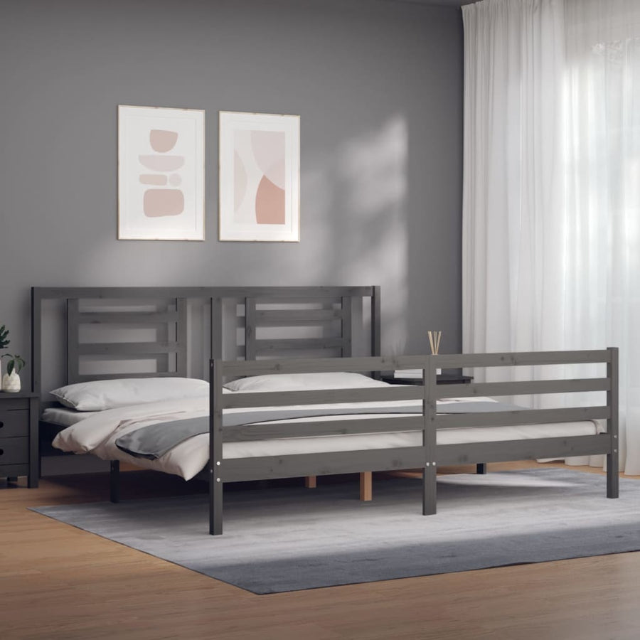 Bedframe Met Hoofdbord Massief Hout 200 x 200 cm Grijs