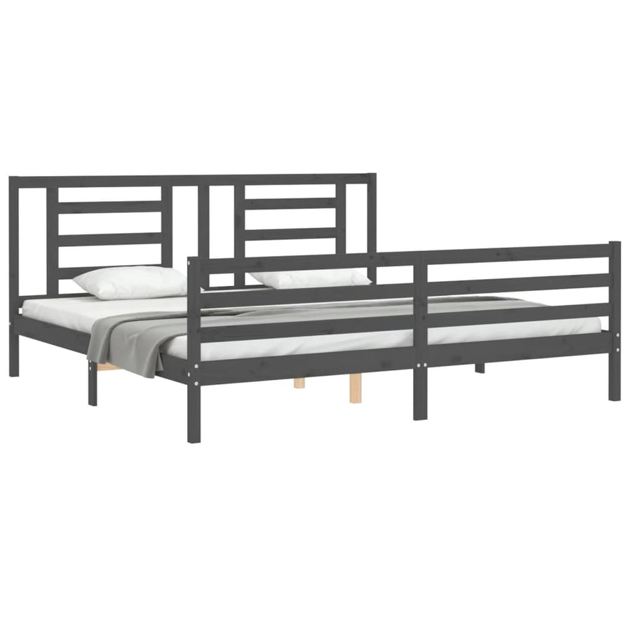 Bedframe Met Hoofdbord Massief Hout 200 x 200 cm Grijs