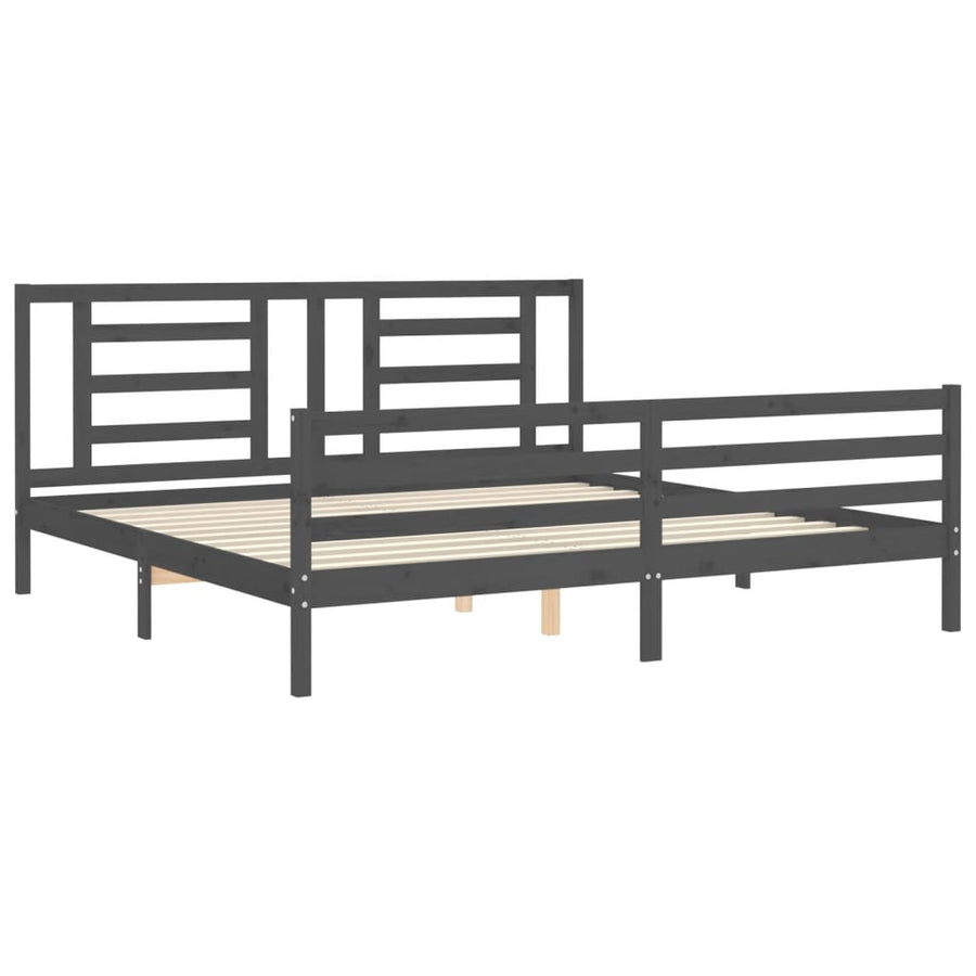 Bedframe Met Hoofdbord Massief Hout 200 x 200 cm Grijs