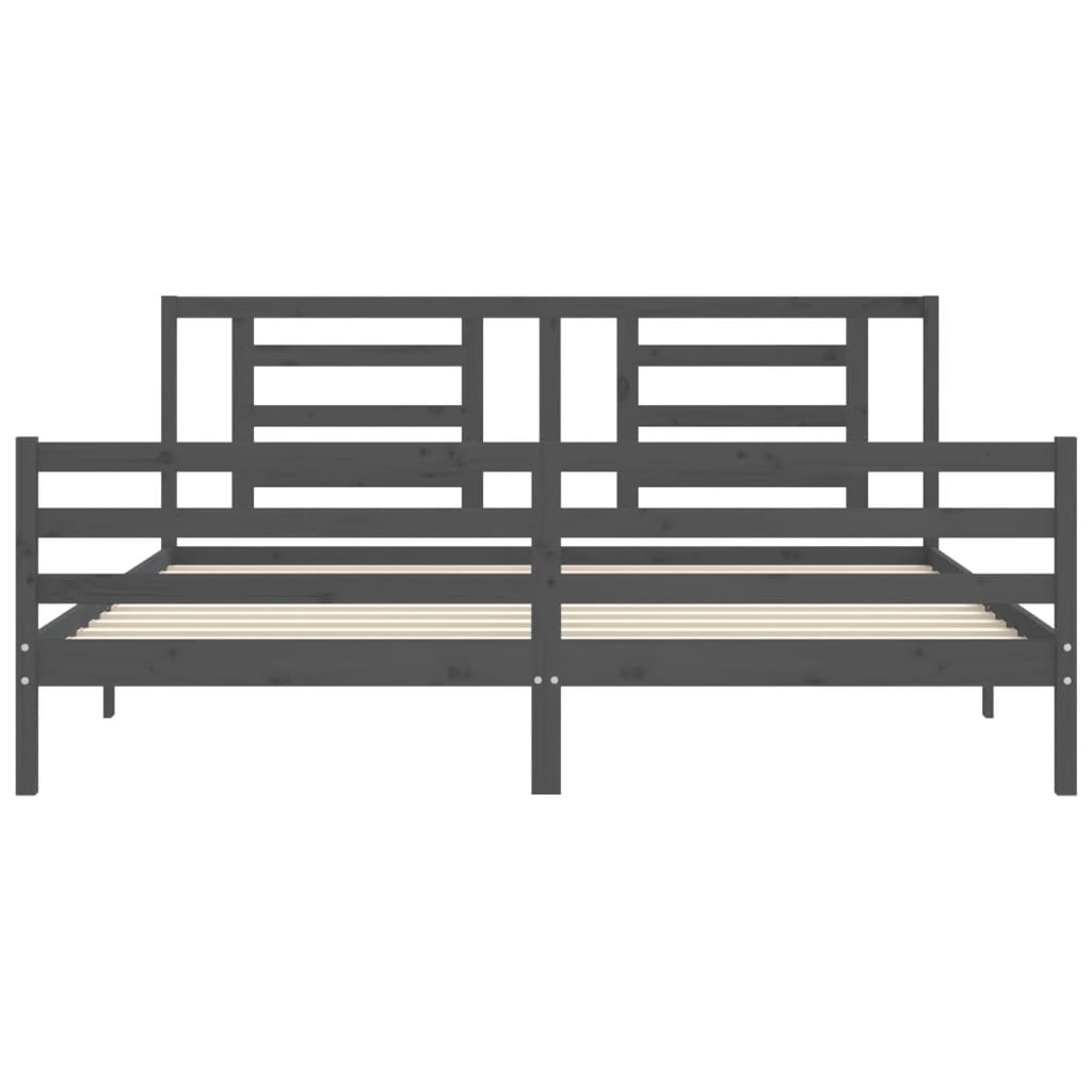 Bedframe Met Hoofdbord Massief Hout 200 x 200 cm Grijs
