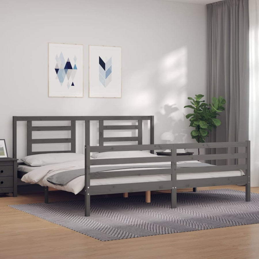 Bedframe Met Hoofdbord Massief Hout 200 x 200 cm Grijs
