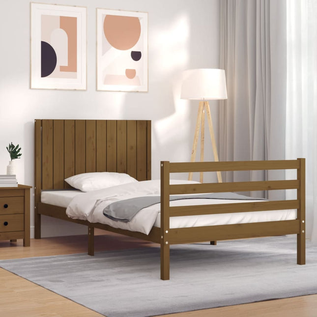 Bedframe Met Hoofdbord Massief Hout 100 x 200 cm Honingbruin