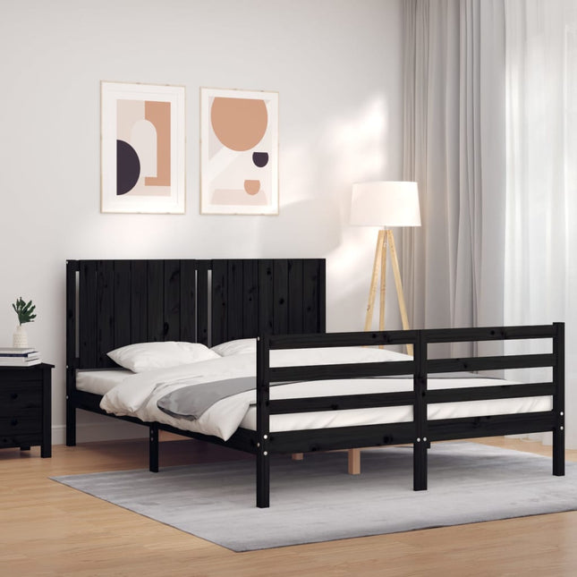 Bedframe Met Hoofdbord Massief Hout 160 x 200 cm Zwart