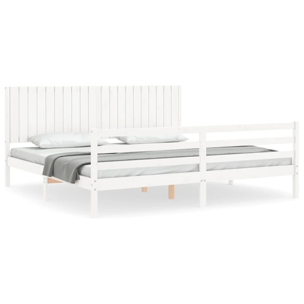 Bedframe Met Hoofdbord Massief Hout 200 x 200 cm Wit