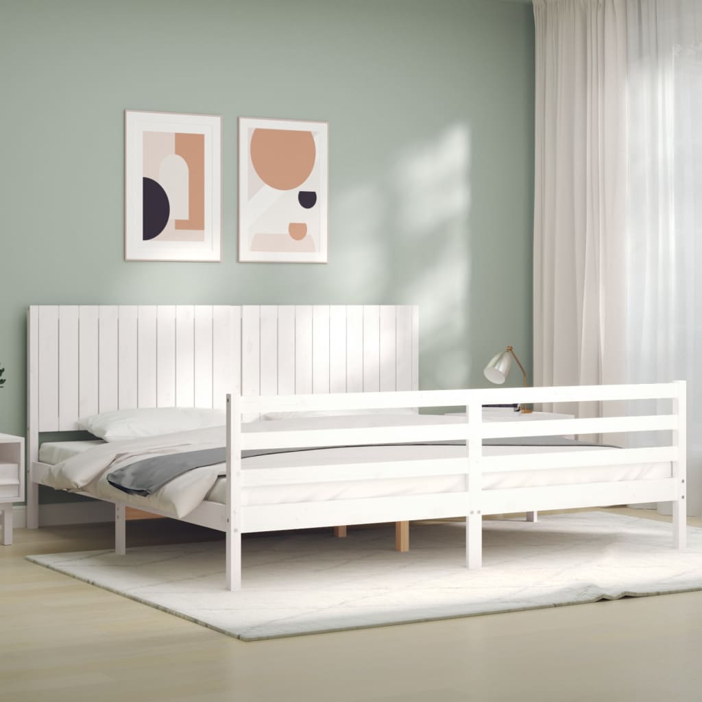 Bedframe Met Hoofdbord Massief Hout 200 x 200 cm Wit