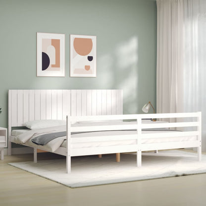Bedframe Met Hoofdbord Massief Hout 200 x 200 cm Wit