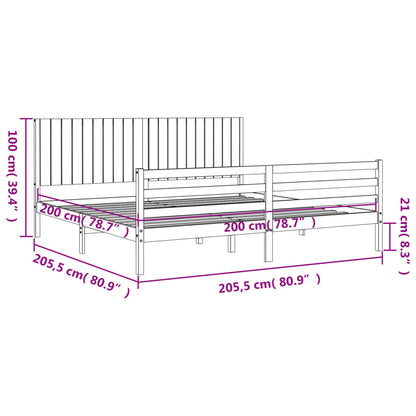 Bedframe Met Hoofdbord Massief Hout 200 x 200 cm Wit