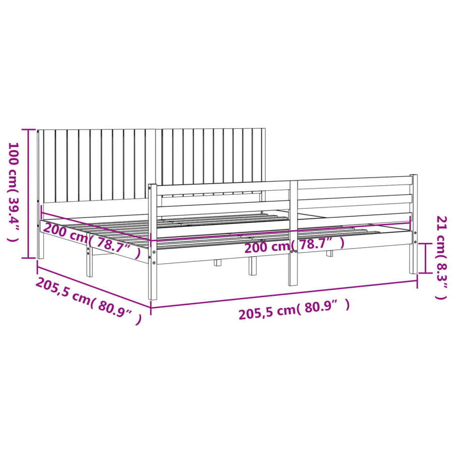Bedframe Met Hoofdbord Massief Hout 200 x 200 cm Wit