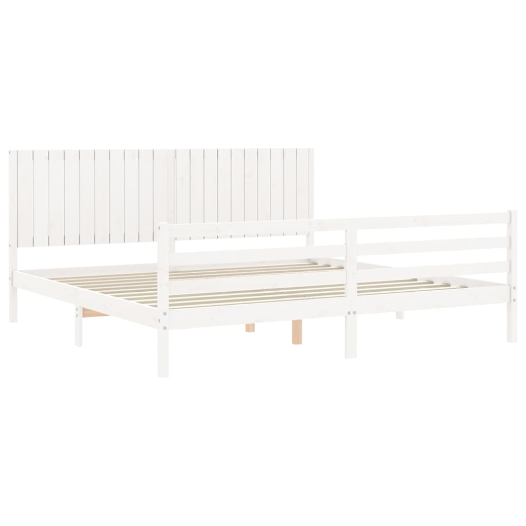 Bedframe Met Hoofdbord Massief Hout 200 x 200 cm Wit