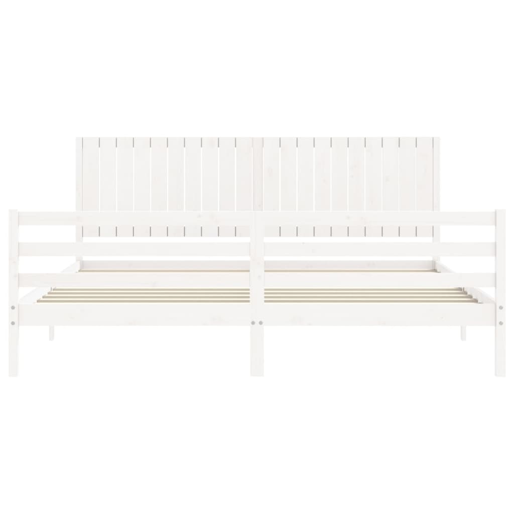 Bedframe Met Hoofdbord Massief Hout 200 x 200 cm Wit