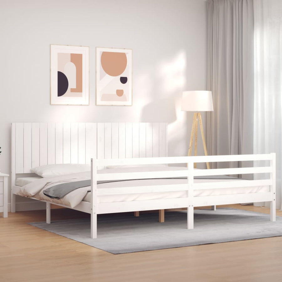 Bedframe Met Hoofdbord Massief Hout 200 x 200 cm Wit