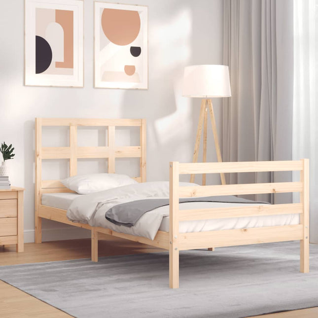 Bedframe Met Hoofdbord Massief Hout 100 x 200 cm Naturel