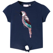 Kindershirt 128 marineblauw papegaai print