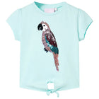 Kindershirt 140 lichtzeeblauw papegaai print